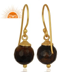 Pendiente de piedra preciosa con cuentas de ojo de tigre Natural, Pendientes chapados en oro plateado, proveedor de joyería, Colección Vintage - Product Image 2
