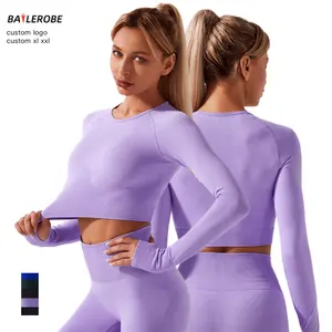 BR 2021 — ensemble short athlétique de yoga pour femme, vêtements 2 pièces, sans couture, manches longues, courtes, résistantes à l'eau, pour le fitness