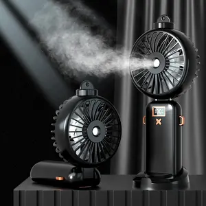 New Mini Hanging Neck Small Fan Spray Mist Cooler Fan Humidifying Foldable Handheld Digital Display Fan With Phone Holder