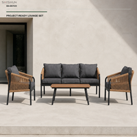 Ensemble de canapés d'extérieur modernes avec structure en aluminium thermolaqué, meubles de patio en corde d'oléfine tressée et table basse en WPC