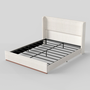 Queen Size Solid Wood Modern Upholstered <b>Bed</b> Frame 47" Luxury Wingback Headboard-Cream Corduroy - Product Image 5