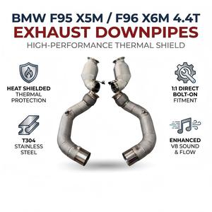 Tuyaux avant résonnés en acier inoxydable Vortex pour BMW F95 X5M F96 X6M 4.4T avec protection thermique et raccords V-Band - Product Image 1