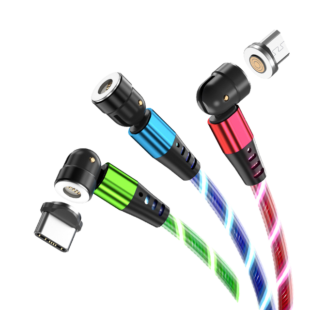 360 540 Degree Rotate Luminous Flowing Light TPE USB Type C Magnetic Data Cable for Car & Power Bank Mobile Phone Charger
