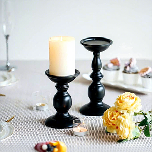 Set of 2 <b>Black</b> Wooden <b>Candle</b> Holders for <b>Pillar</b> <b>Candles</b> Elegant Decorative <b>Candle</b> Stand with Pedestal Design Classic Table Decor - Product Image 5