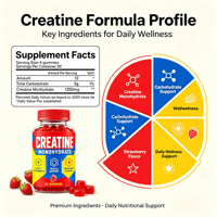 SYC BIO Créatine Monohydrate Gummies Bien-être Musculaire Complément Quotidien 60 Unités Fraise 1250mg Vente en Gros Marque Privée
