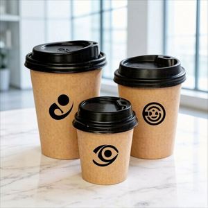 Gobelets en papier kraft écologiques jetables personnalisés avec logo imprimé en gros, avec couvercles, pour café, thé au lait, latte, chocolat chaud - Product Image 4