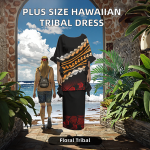 Vestido Formal de Verano para Mujer, Talla Grande, Diseño Floral Oscuro, Estilo Hawaiano, Puletasi Samoano, con Mangas con Volantes, de Poliéster - Product Image 2