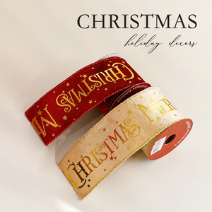 Groothandel Kerstgoudenfolie bedrukt satijnen lint voor cadeauverpakkingen & feestelijke decoratie bulk - Product Image 3