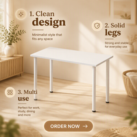 Bureau d'ordinateur simple et moderne en métal blanc, 100x60x75cm, surface en bois, table d'écriture YODA pour la maison, le bureau, la chambre à coucher, l'étude