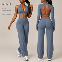 Ensemble de yoga 3 pièces personnalisé pour femme : haut de sport à manches longues, soutien-gorge push-up, leggings taille haute – Tenue de fitness et d'entraînement OEM