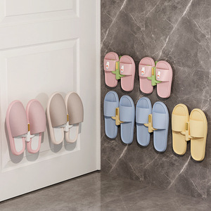 <b>Wall</b> <b>Mounted</b> Slipper Rack Rectangle Punch Free Bathroom Shoe Storage <b>Shelf</b> Single Layer Painted Finish - Product Image 3