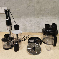 Ensemble Mixeur Plongeant Électrique 1500W en Acier Inoxydable, Silencieux, avec Hachoir, Fouet, Tasse à Mesurer et Vitesses Variables
