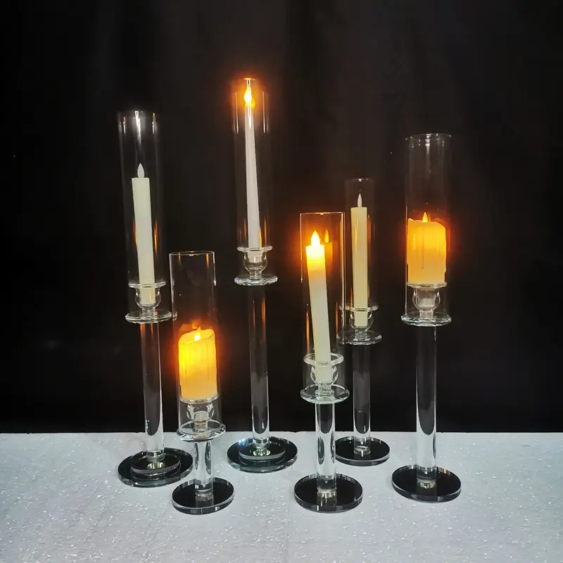 Single-head Straight-rod Glass Crystal Candle Holder Set NordicTea Light Pillar Vintage Candle Holder Wedding Events Decorative