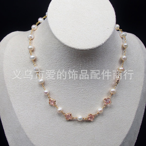สร้อยคอมุกน้ำจืดธรรมชาติ 8-9 มม. ลายดอกไม้สีขาว เกรด AA ของขวัญสำหรับผู้หญิง เครื่องประดับ แหล่งผลิตอี้หวู่ - Product Image 1