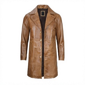 Men Custom Biker Long Coat <b>Leather</b> <b>Jacket</b> Men Brown <b>Leather</b> <b>Jacket</b> - Product Image 1