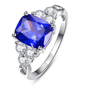 Hot Sale 925 Sterling Silver Jewelry Big Tanzanite Color Zircon Ring Fashion Design Tanzanite Jewelry