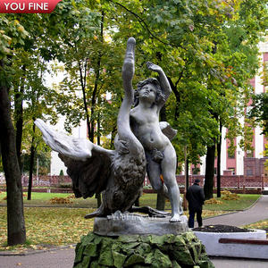 アウトドアガーデン等身大ブロンズボーイと白鳥の彫刻 - Product Image 5