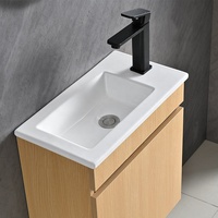 Meuble-lavabo mural moderne pour salle de bain avec vasque en céramique, construction en contreplaqué écologique résistant à l'eau