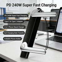 Cable de Carga Rápida de 240W con Soporte Plegable de Nailon de 1.5m, Cargador PD de Alta Velocidad para Teléfono IOS, Tableta y Portátil, Venta Directa de Fábrica