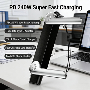 Vente directe d'usine, câble de charge rapide 240W avec support pliable en nylon, chargeur PD haute vitesse 1,2m pour téléphone IOS, tablette, ordinateur portable - Product Image 2