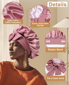Bonnet en satin de soie ajustable avec logo personnalisé et bande à nouer, bonnet de nuit pour dormir, bonnet de nuit pour femmes, soin des cheveux multi-usages - Product Image 3