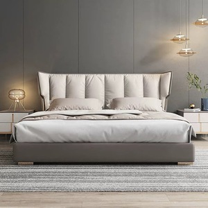 Meubles de chambre à coucher modernes <span class=keywords><strong>et</strong></span> luxueux populaires, cadre de lit double pour adultes, revêtement en cuir véritable, réglable, écologique - Product Image 4