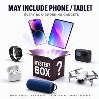 Kotak Misteri Elektronik dengan Smartphone dan 2 Elektronik Acak, Smart Watch, Earphone TWS, Kamera, Speaker, Mungkin Termasuk Tablet sebagai Hadiah