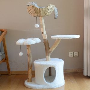 Kattenboom Toren Houten Toren Massief Hout Kat Klimframe Sisal Touw Levert Katten Bedden Modern Voor Grote Echte Tak Luxe - Product Image 1