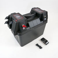 Boîtier de rangement portable en plastique noir GLOBALTONE BA880 avec prise allume-cigare 12V, port USB, voltmètre et BMS 18650 pour voiture