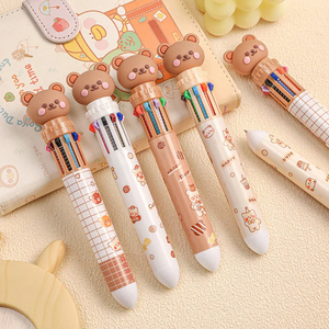 Stylo bille 10 couleurs Ours de dessin animé 0,5 mm, stylos gel à encre colorée, stylos kawaii en silicone, fournitures scolaires et de bureau, papeterie coréenne - Product Image 4