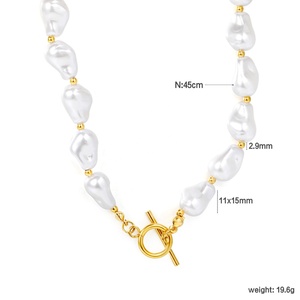 Collar de Moda con Colgante de Acero Inoxidable Chapado en Oro de 18K, con Turquesa en Forma de Arco, Perla y Circonita, Diseño de Cruz - Product Image 3