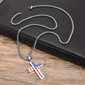 Vendita calda personalizzato in acciaio inox bandiera americana patriottica croce collana ciondolo gioielli religiosi Unisex regalo commemorativo - Product Image 4