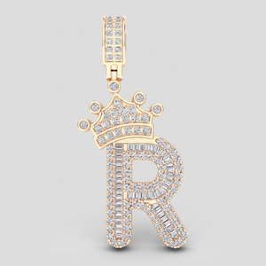 Elegante Colgante con Inicial 'R' con Incrustaciones de Diamantes y Corona, Colgantes y Dijes con Estilo - Product Image 2