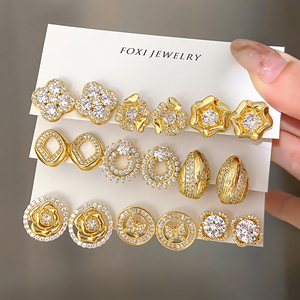 FOXI JEWELRY Gold Plated <b>Crystal</b> <b>Stud</b> <b>Earrings</b> Flower Shape Women's Party Jewelry Romantic Style Fashion <b>Earrings</b> - Product Image 1