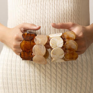 Geometrik kahverengi kahve reçine muhteşem kaplumbağa streç bilezik Punk tıknaz düzensiz akrilik elastik bilezik - Product Image 2