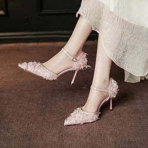 Escarpins à bout pointu pour femme Y25966 avec embellissement floral, bride à la cheville, talon aiguille, chaussures D'Orsay tendance - Product Image 4