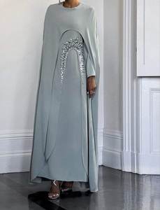 2024新设计产品穆斯林弹力瘦身灯笼纱布袖派对土耳其阿巴亚女性晚礼服 - Product Image 4