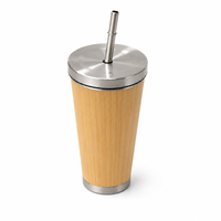 Gobelet de voyage en bambou avec couvercle métallique et paille, en acier inoxydable, pour cafés et programmes d'employés - Vente en gros, stock disponible