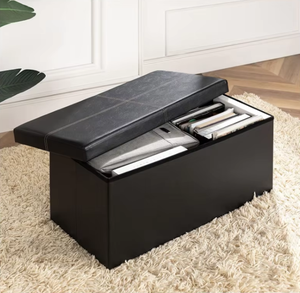 PVC Faux Da In Ấn Ottoman Folding Pouff Với Lưu Trữ Băng Ghế Dự Bị - Product Image 5