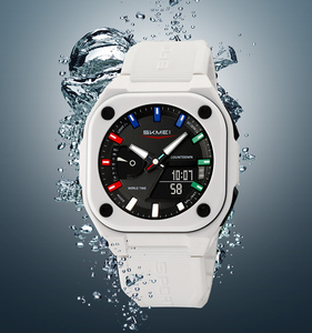 Skmei 2328 Cổ Điển Analog-Kỹ Thuật Số Cổ Tay Đồng Hồ Lớn Hiển Thị Thế Giới Thời Gian Báo Động Quang Dừng Đồng Hồ Sang Trọng Thể Thao Vuông Nhựa - Product Image 1