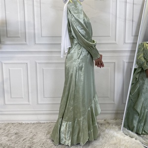 6572# Floral Dresses for Muslim Women Satin Robe Long Silk <b>Maxi</b> Dress Islamic Modest Fashion - Product Image 3