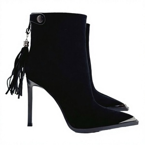 Botines Negros de Lujo Personalizados, Tacón de Aguja Sexy, Punta Puntiaguda, Cierre de Cremallera, Aumentan la Estatura, para Mujer, Otoño - Product Image 3