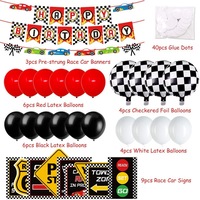 Kit de fête d'anniversaire de voiture de course avec drapeau à carreaux bannière ballons décoration de gâteau pour enfants célébration fournitures de ventilateur de course