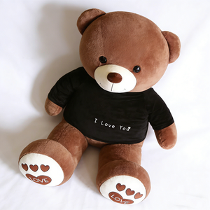 Ours en peluche géant marron personnalisable avec chemise, jouet en peluche doux et surdimensionné avec des pieds imprimés LOVE, parfait pour une fille romantique - Product Image 1