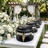 Ensemble de chauffe-plats de luxe en acier inoxydable avec couvercle suspendu, noir, capacité 8L, chauffage à l'alcool pour buffets et réceptions