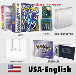 USA English battery save Crystal gold silver yellow blue red green Holographic Metallic box manual <b>Game</b> Cartridge for Gbc - Product Image 6