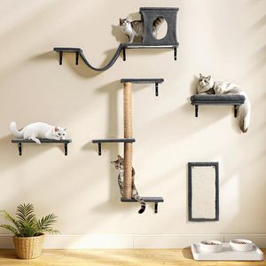 Ahşap kedi duvar rafları 5-in-1 kedi mobilya seti kedi tırmanıcı ile Perches tırmalama sütunu kurulu için <span class=keywords><strong>Pet</strong></span> - Product Image 1