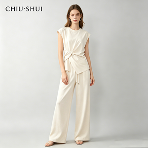 Women's Casual Set 2-Piece Long Sleeveless Short Top Solid Cotton/Polyester Breathable Quick Dry Summer Outdoor Fashion