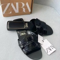 ZA Nouvelles sandales plates à brides croisées de style européen et américain, pantoufles d'extérieur simples et polyvalentes pour femmes