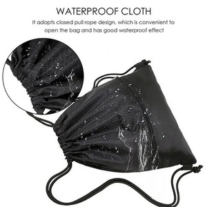 Hot Sale Custom Logo Waterproof Gym Black Blank Polyester Drawstring Bag Sport Knapsack Drawstring <b>Backpack</b> with Zipper Pocket - Product Image 5